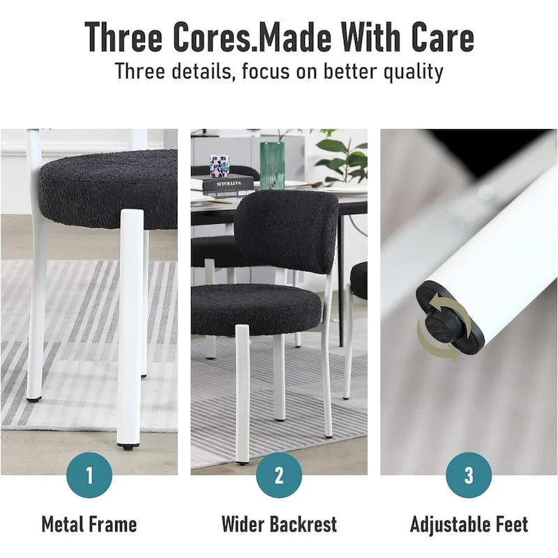 Upholstered Modern Boucle Dining Room Chairs with White Metal Legs