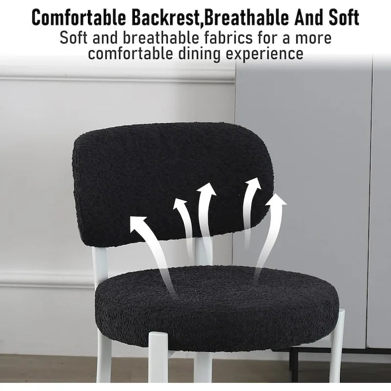 Upholstered Modern Boucle Dining Room Chairs with White Metal Legs