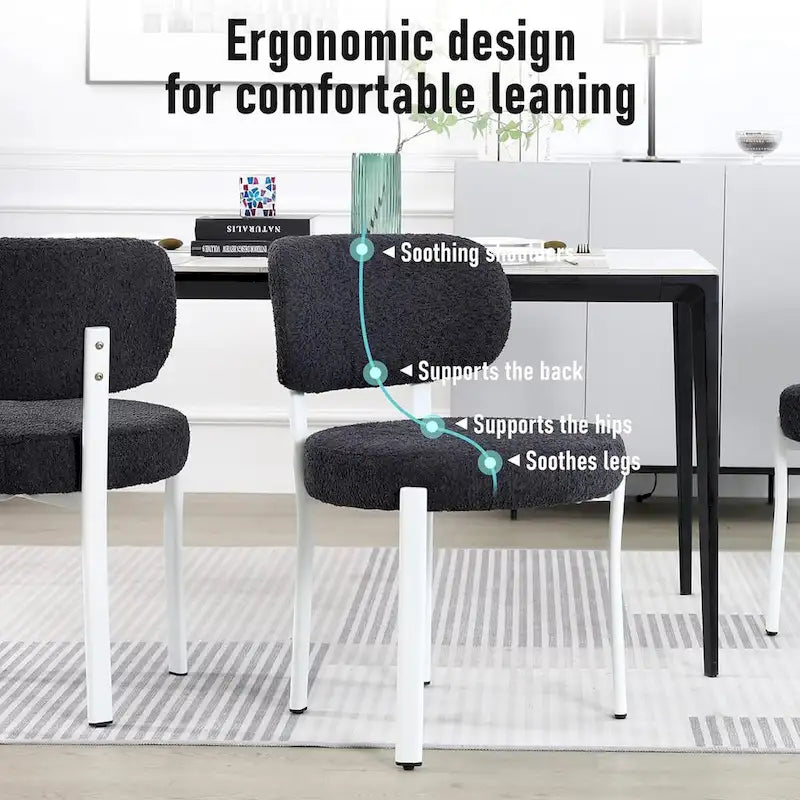 Upholstered Modern Boucle Dining Room Chairs with White Metal Legs