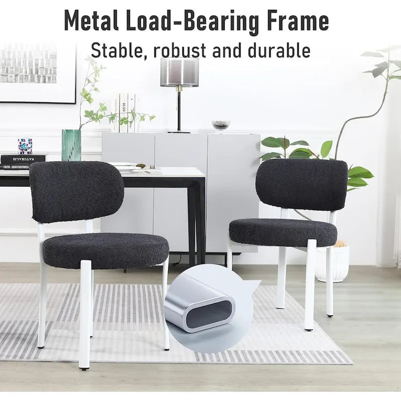 Upholstered Modern Boucle Dining Room Chairs with White Metal Legs