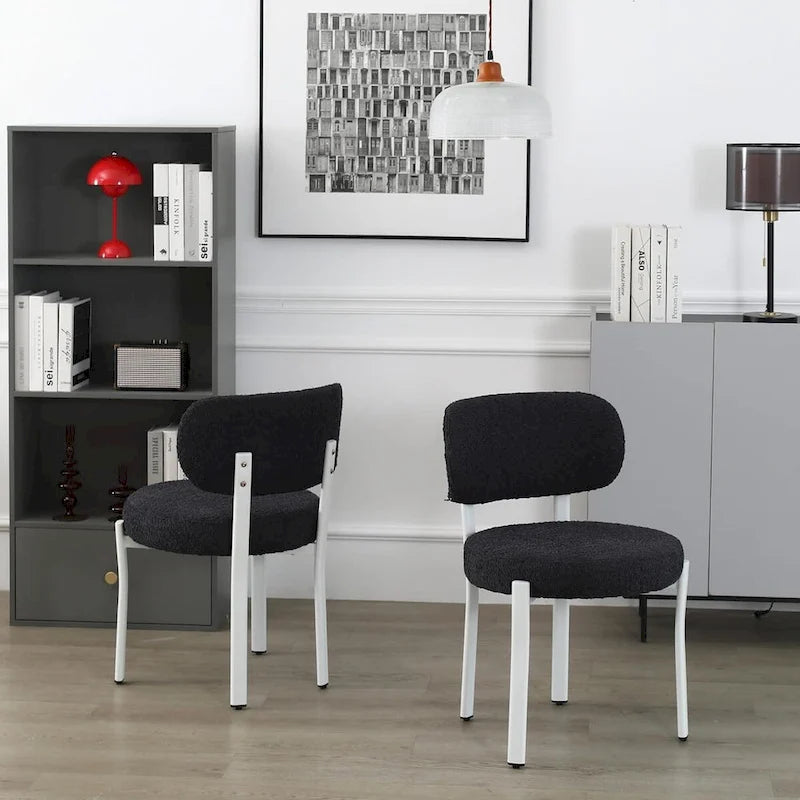 Upholstered Modern Boucle Dining Room Chairs with White Metal Legs