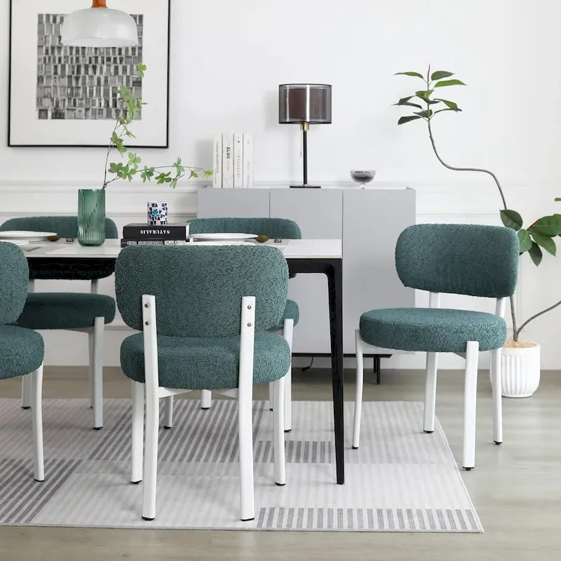 Upholstered Modern Boucle Dining Room Chairs with White Metal Legs