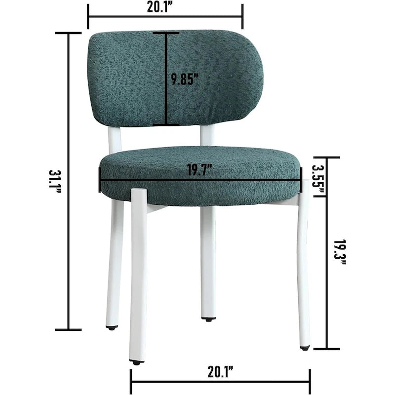 Upholstered Modern Boucle Dining Room Chairs with White Metal Legs