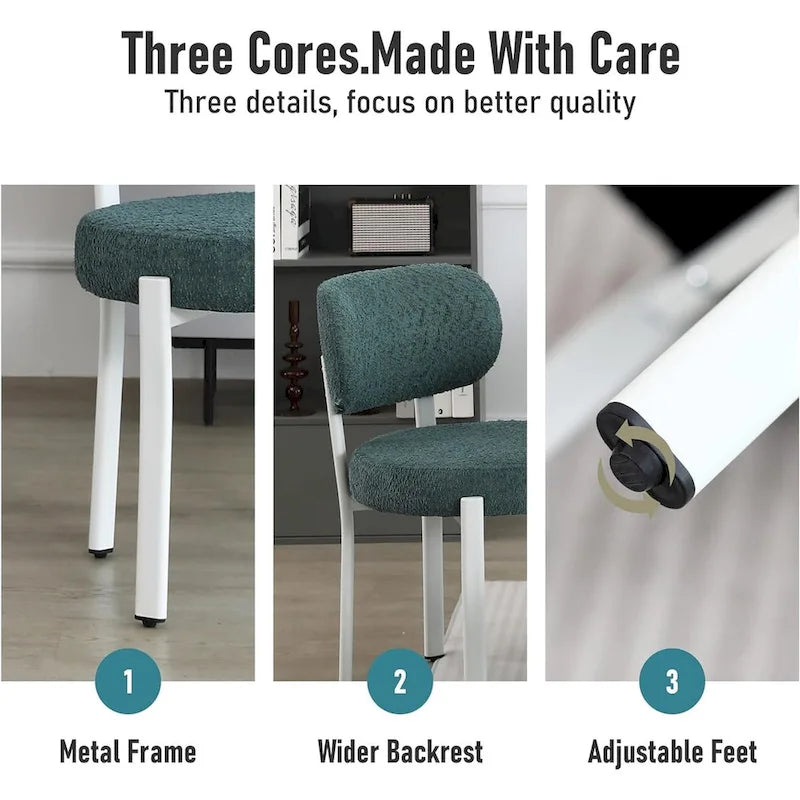 Upholstered Modern Boucle Dining Room Chairs with White Metal Legs