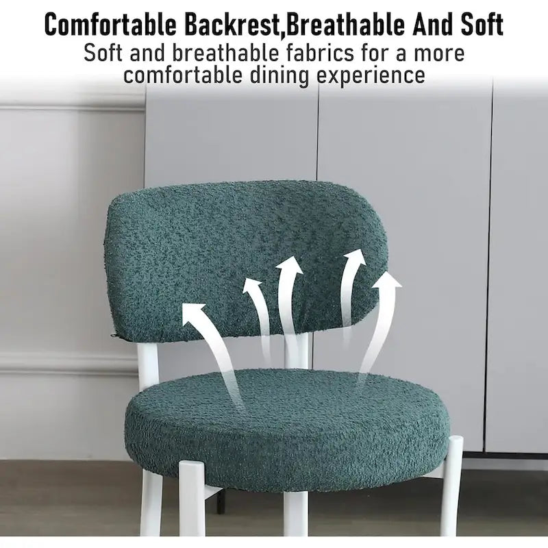 Upholstered Modern Boucle Dining Room Chairs with White Metal Legs