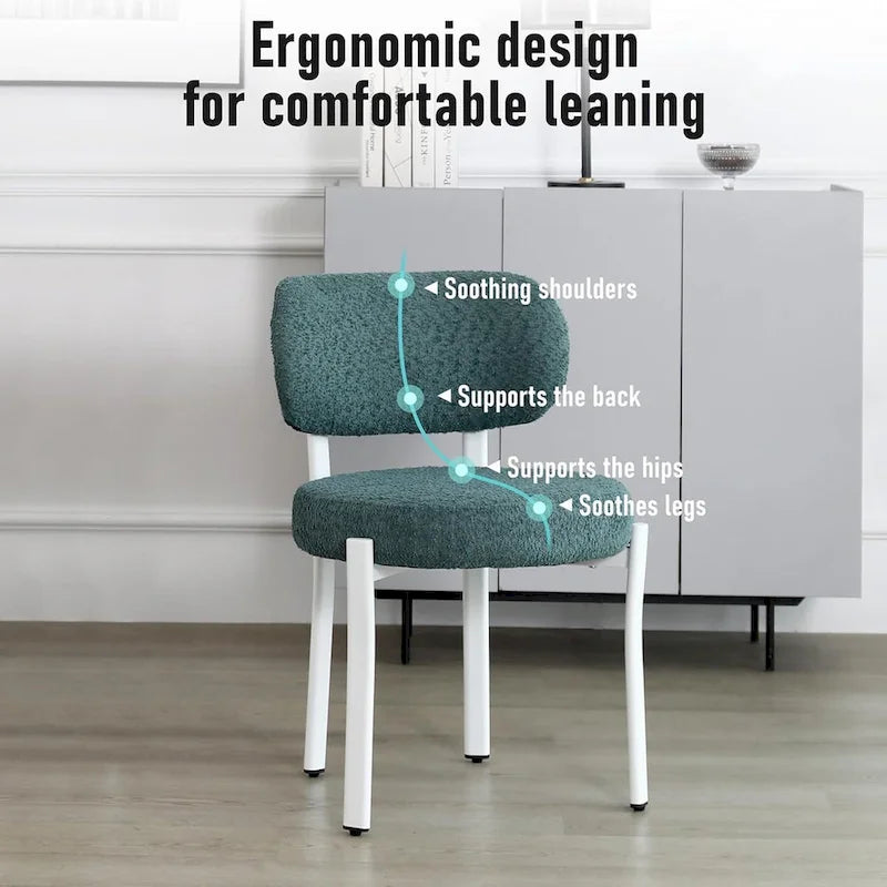 Upholstered Modern Boucle Dining Room Chairs with White Metal Legs