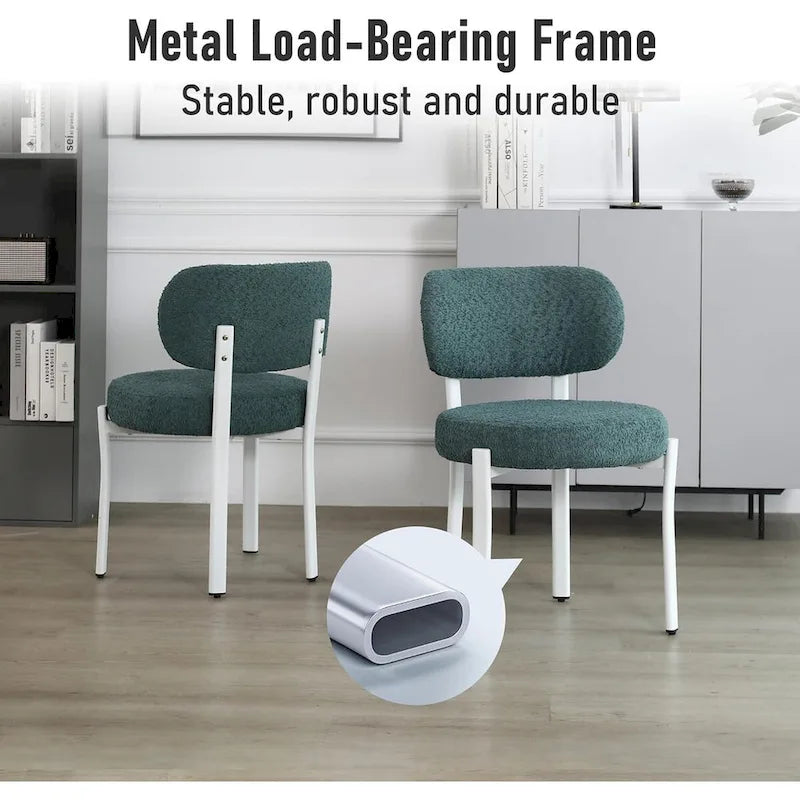 Upholstered Modern Boucle Dining Room Chairs with White Metal Legs