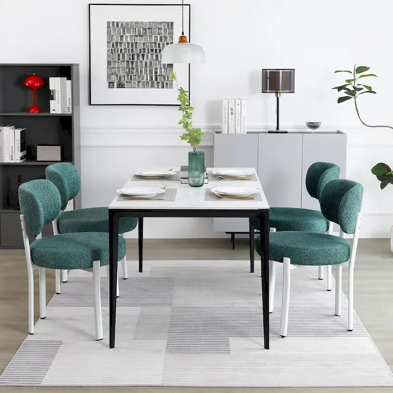 Upholstered Modern Boucle Dining Room Chairs with White Metal Legs