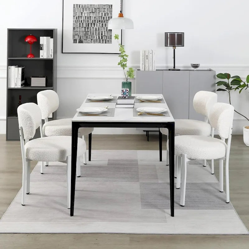 Upholstered Modern Boucle Dining Room Chairs with White Metal Legs