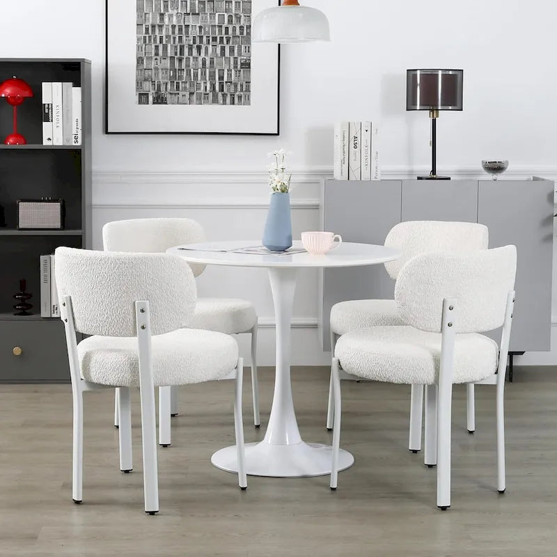 Upholstered Modern Boucle Dining Room Chairs with White Metal Legs