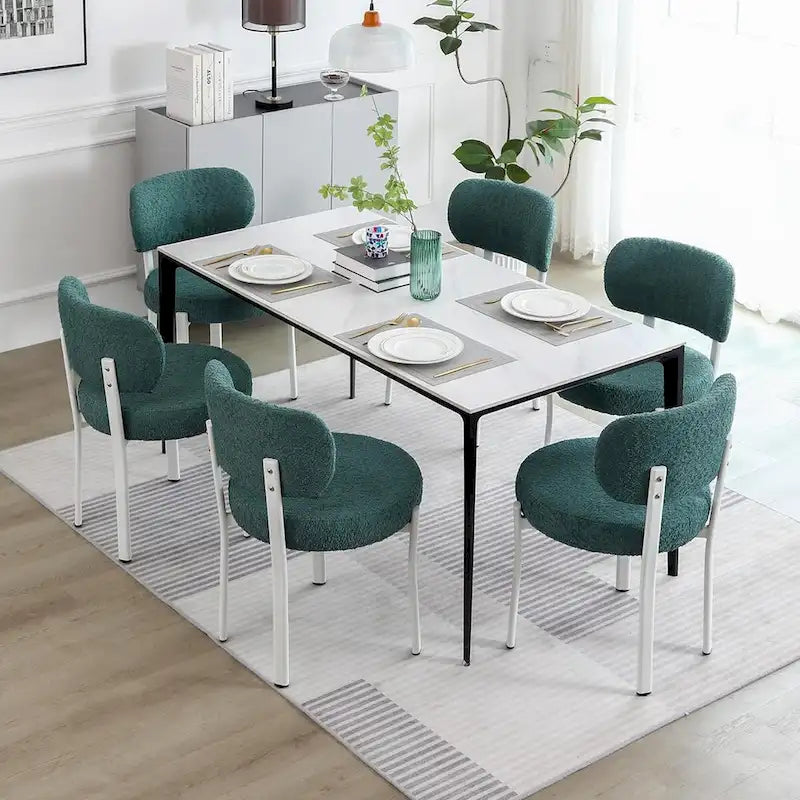 Upholstered Modern Boucle Dining Room Chairs with White Metal Legs