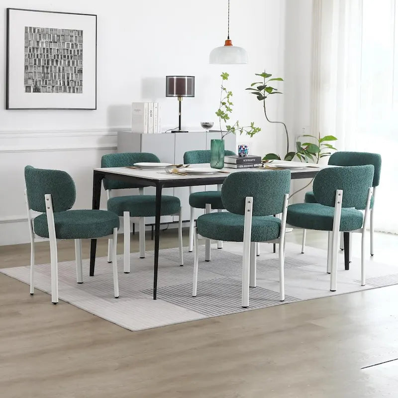 Upholstered Modern Boucle Dining Room Chairs with White Metal Legs