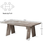 71 Large Farmhouse Dinning Table, Rectangular Dining Table for 6