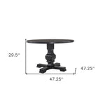 HomeRoots 47 Black Rounded Solid Wood Pedestal Base Dining Table