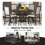 5-Piece Dining Set Extendable Round Table and 4 Upholstered Chairs Farmhouse Dining Set for Kitchen, Dining Room