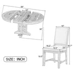 5-Piece Dining Set Extendable Round Table and 4 Upholstered Chairs Farmhouse Dining Set for Kitchen, Dining Room