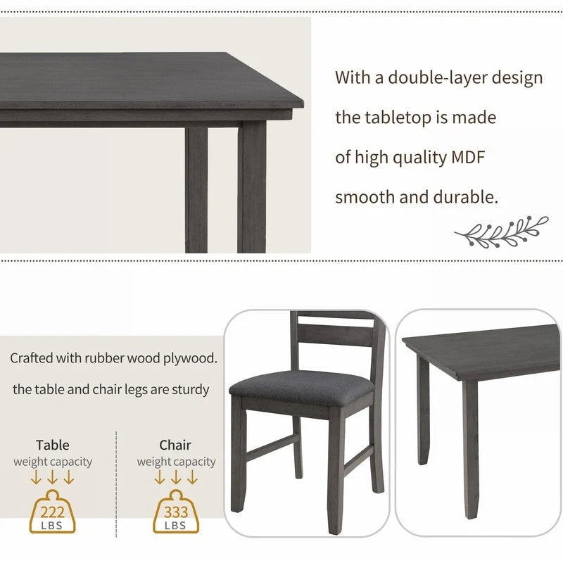 5-piece Farmhouse Dining Set Rectangular Table Chair