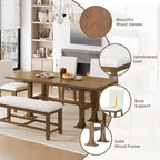 Farmhouse 6 PCS Extending Dining Table Set for 6 with Shelf Base