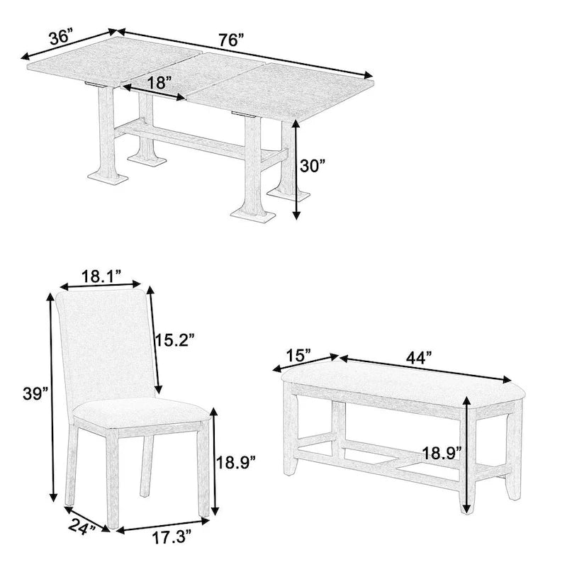 Farmhouse 6 PCS Extending Dining Table Set for 6 with Shelf Base