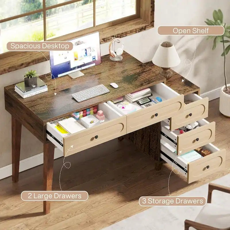 51-Inch Computer Desk with Reversible Drawer Cabinet and Printer Stand