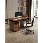 solid wood computer Desk,office table with PC droller,storage shelves and file cabinet,two drawers,CPU tray,a shelf