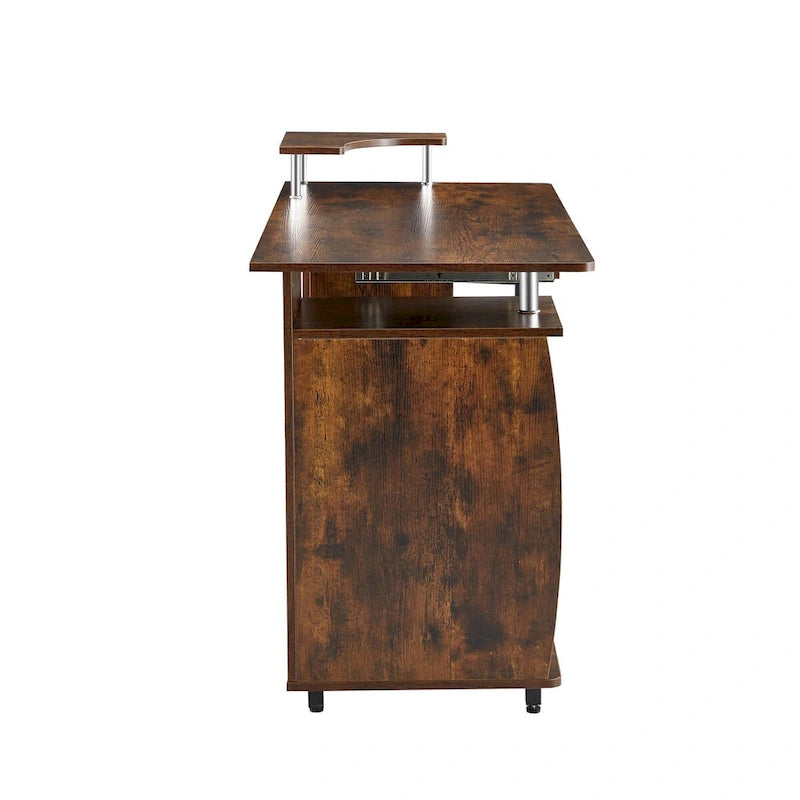 solid wood computer Desk,office table with PC droller,storage shelves and file cabinet,two drawers,CPU tray,a shelf