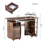 solid wood computer Desk,office table with PC droller,storage shelves and file cabinet,two drawers,CPU tray,a shelf