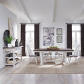 Farmhouse White and Wood Tone 5 Piece Trestle Table Set