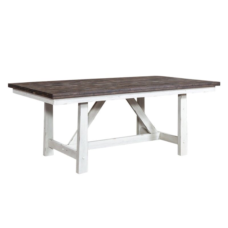 Farmhouse White and Wood Tone 5 Piece Trestle Table Set