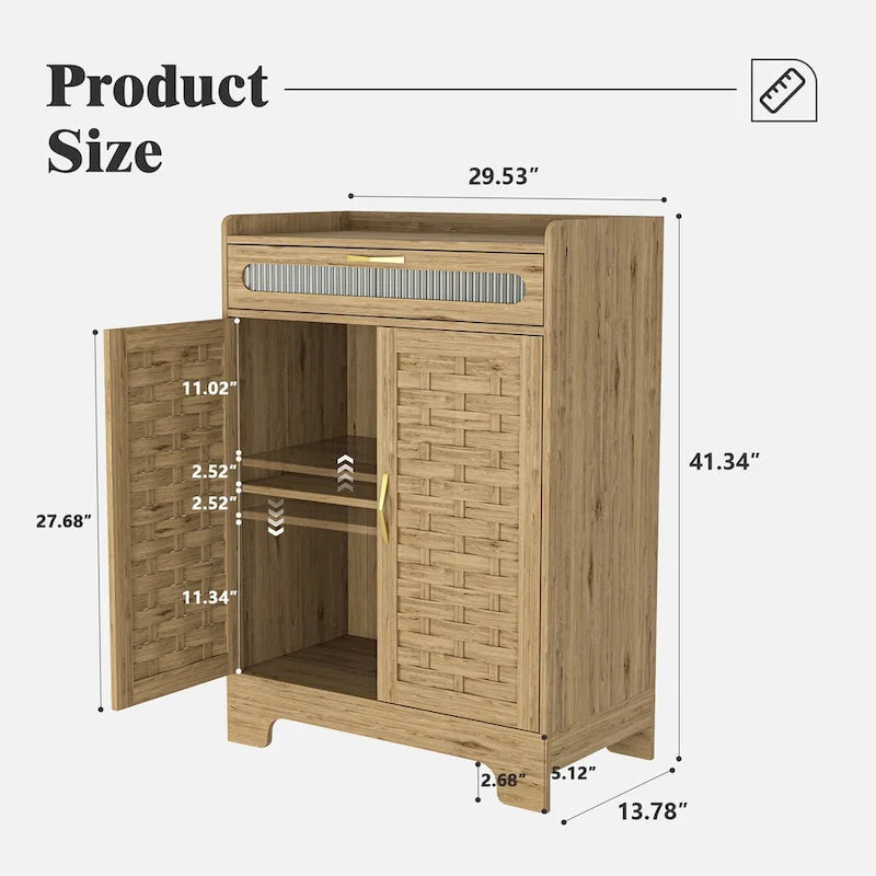 Coffee Bar Cabinet, Modern Farmhouse Buffet Sideboard with Drawer and Adjustable Shelf, Barn Door Storage Cabinet for Kitchen