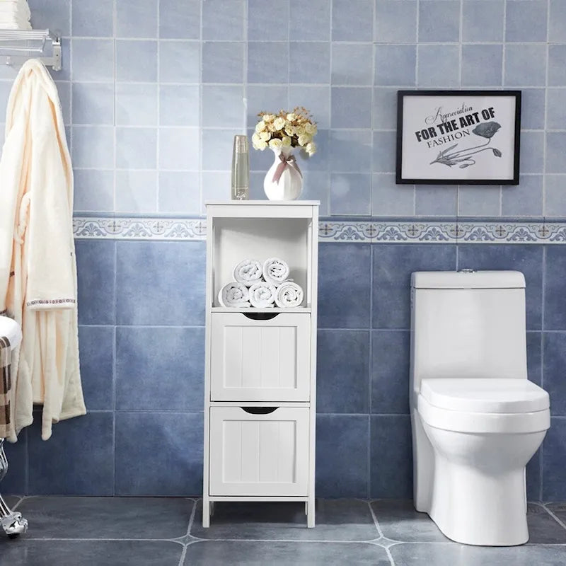 Yaheetech 3 Tiers Floor Bath Cabinet, 2 Hideaway Drawers 1 Shelf