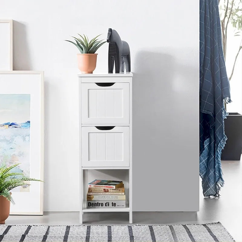 Yaheetech 3 Tiers Floor Bath Cabinet, 2 Hideaway Drawers 1 Shelf