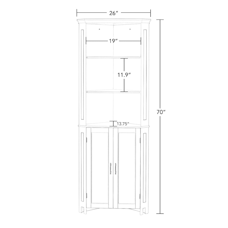 Somerset Tall Corner Bathroom Cabinet Storage Organizer with Doors and an Adjustable Shelf - White
