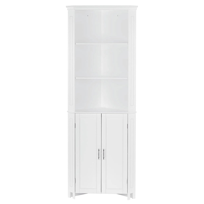 Somerset Tall Corner Bathroom Cabinet Storage Organizer with Doors and an Adjustable Shelf - White