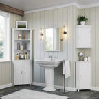 Somerset Tall Corner Bathroom Cabinet Storage Organizer with Doors and an Adjustable Shelf - White