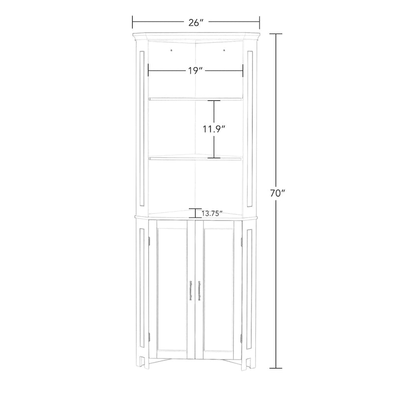 Somerset Tall Corner Bathroom Cabinet Storage Organizer with Doors and an Adjustable Shelf - White