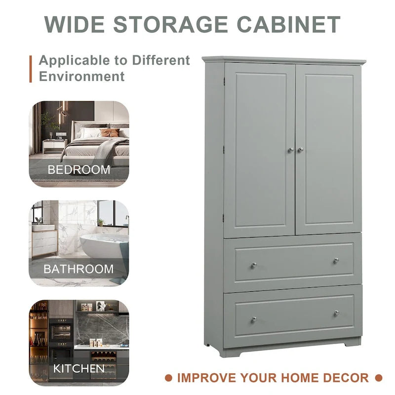 Tall Bathroom Storage Cabinet with Two Doors and Drawers
