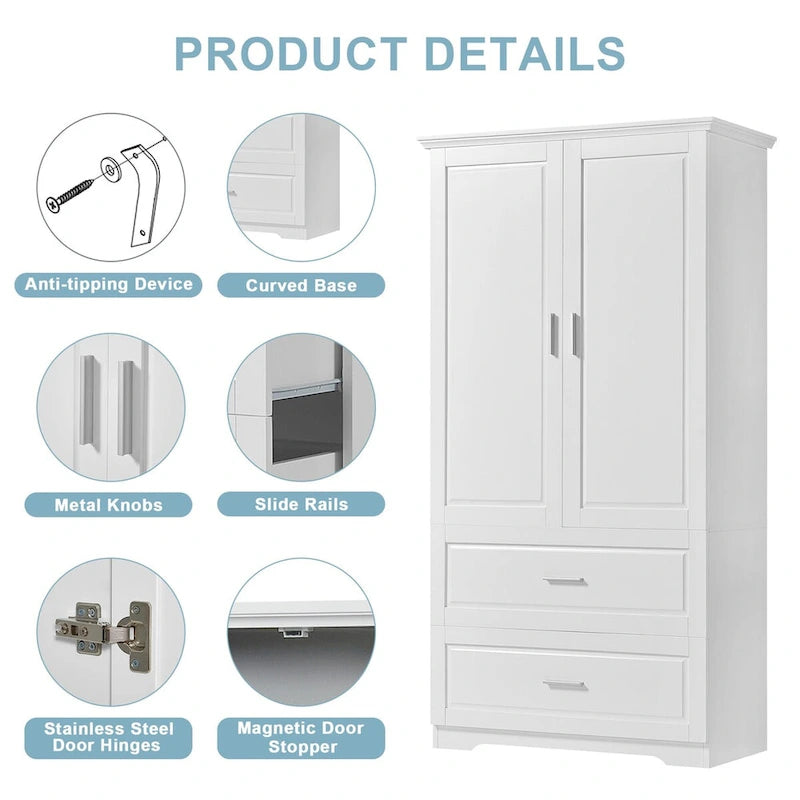 Tall Bathroom Storage Cabinet with Two Doors and Drawers