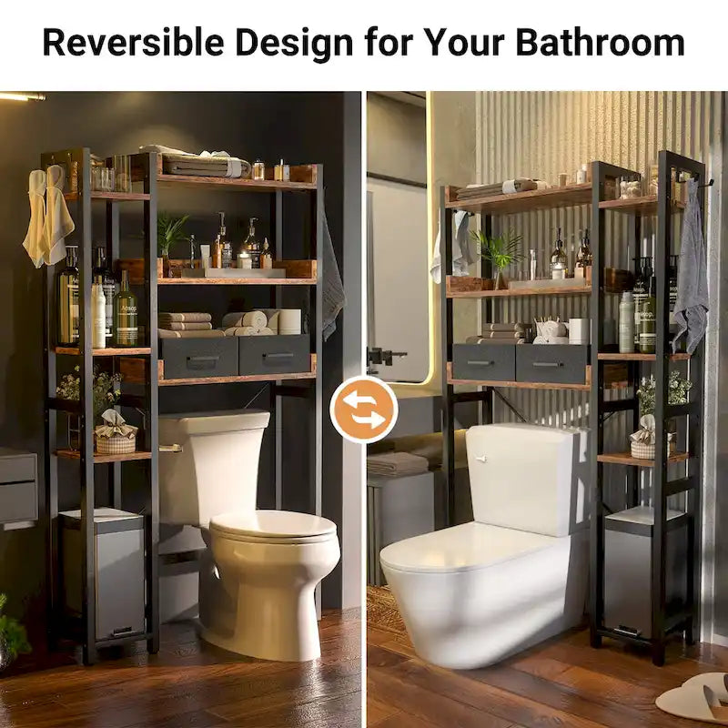 31 W Over the Toilet Storage Shelf with 2 Drawers and 4 Hooks for Restroom and Laundry