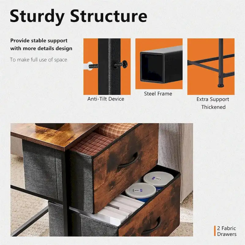 Nightstand, 2 Drawer Dresser Night Stand, End Table with Fabric Bins for Bedroom, Closet, Entryway, College Dorm