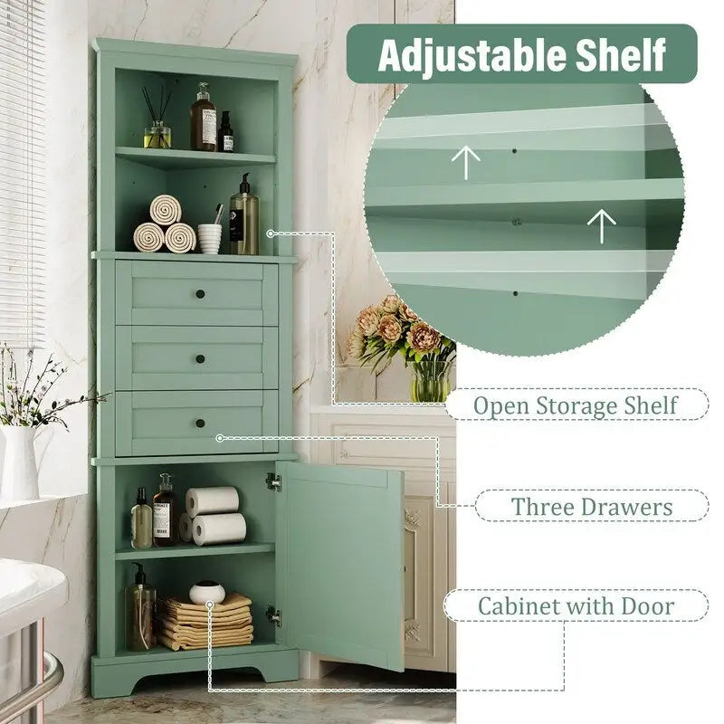 Triangle Tall Cabinet with Drawers and Adjustable Shelves