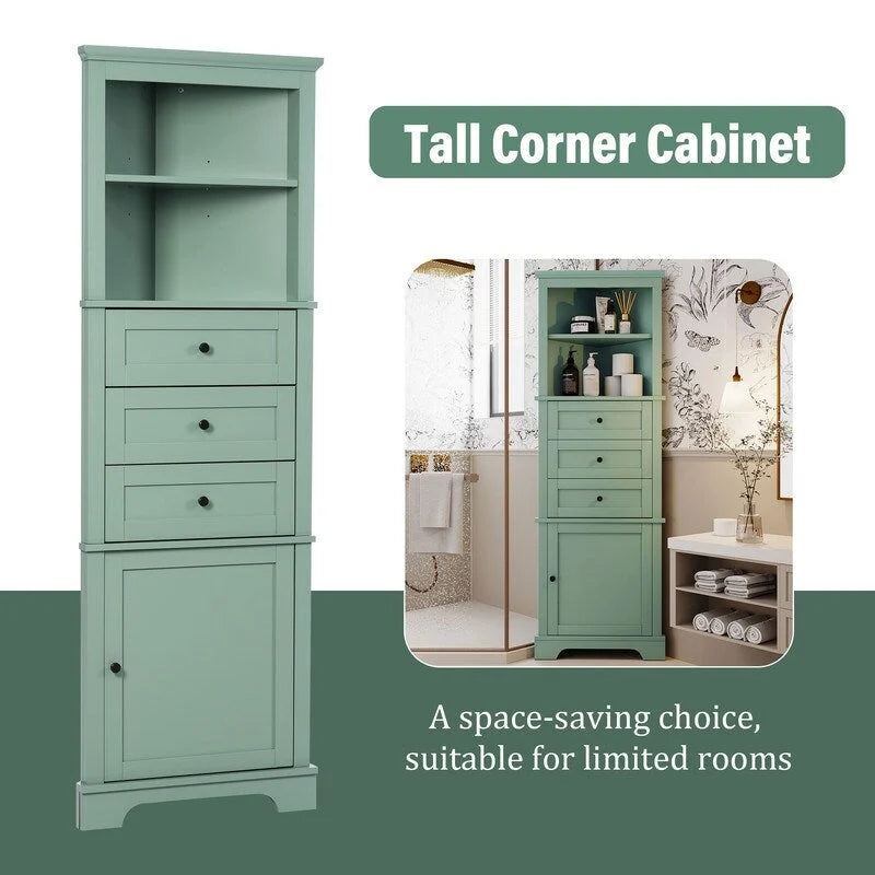 Triangle Tall Cabinet with Drawers and Adjustable Shelves