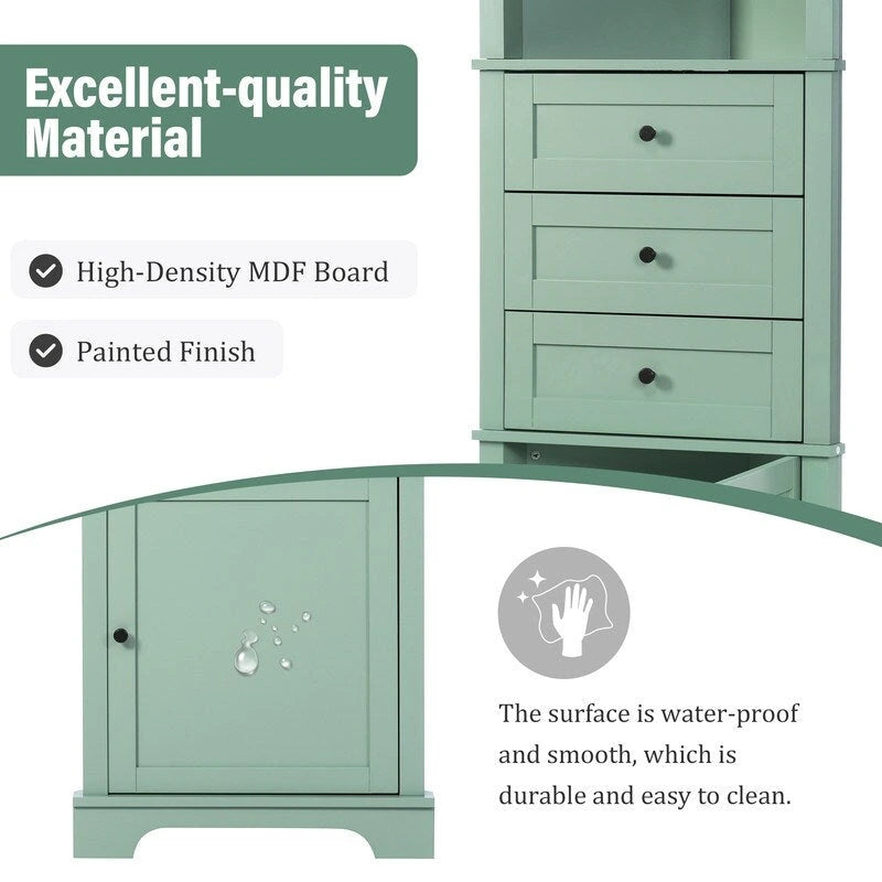 Triangle Tall Cabinet with Drawers and Adjustable Shelves