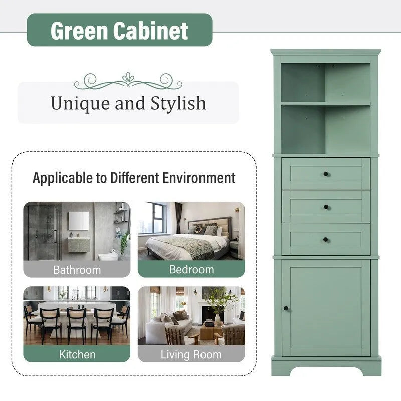 Triangle Tall Cabinet with Drawers and Adjustable Shelves