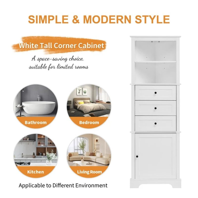 Triangle Tall Cabinet with Drawers and Adjustable Shelves