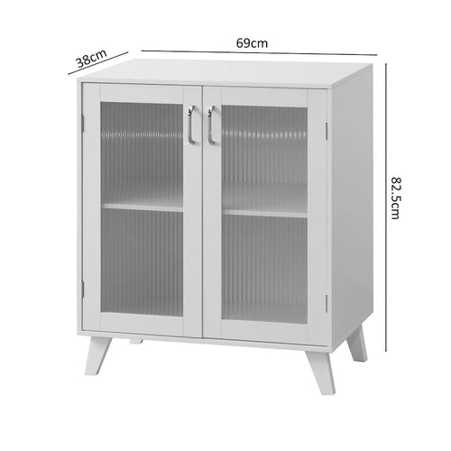 2-Glass Door Bathroom Cabinet, Modern White Cupboard Storage Organizer with Adjustable Shelf - 27 W x 32 H x 15 D