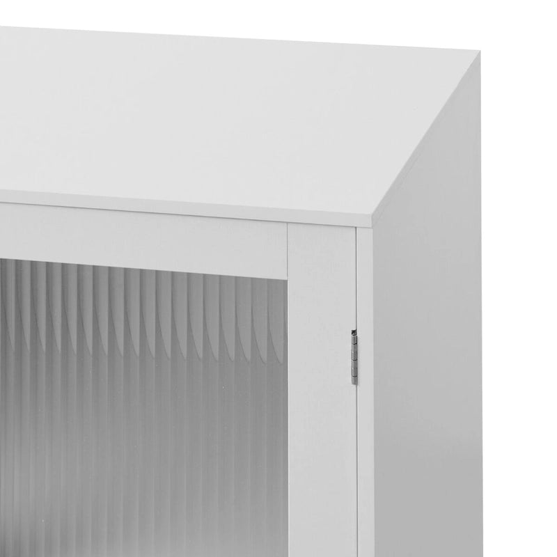 2-Glass Door Bathroom Cabinet, Modern White Cupboard Storage Organizer with Adjustable Shelf - 27 W x 32 H x 15 D