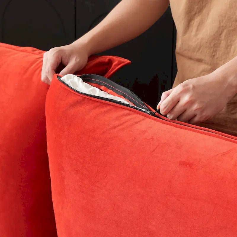 U-shaped Velvet Cloud Sectional Sofa, Down Feather Wide Deep Seat Convertible Couch with 2 Storage Ottomans.