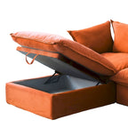 U-shaped Velvet Cloud Sectional Sofa, Down Feather Wide Deep Seat Convertible Couch with 2 Storage Ottomans.