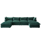 U-shaped Velvet Cloud Sectional Sofa, Down Feather Wide Deep Seat Convertible Couch with 2 Storage Ottomans.